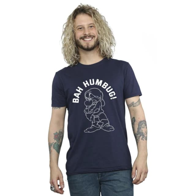 Disney Men Snow White Grumpy Humbug T-Shirt in Navy Size: Small Navy S Male 5063153071827