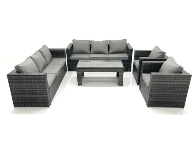 Fimous Rattan Garden Furniture Sofa Set with Coffee table Armchair Dark Grey Mixed Dark Grey