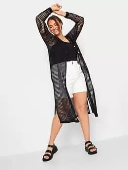 Yours Longline Crochet Cardigan Black, Size 14-16, Women