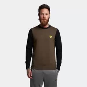 Mens Block Marl Crew Neck - Olive Marl/Jet Black - L