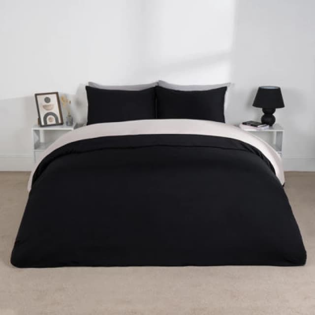 OHS OHS Plain Reversible Duvet Cover With Pillowcase Set in Natural Size: Double Natural Double Unisex 5027434203505