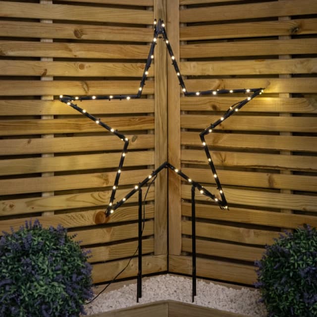 60cm Light up Dewdrop Metal Christmas Star with Garden Stake & Warm White LEDs