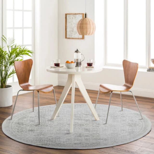 Livabliss Round Vintage Oriental Boho Grey Vicky Area Rug 200 X 200 Cm - Easy Care, Non Shedding, Ideal For Living Room & Bedroom