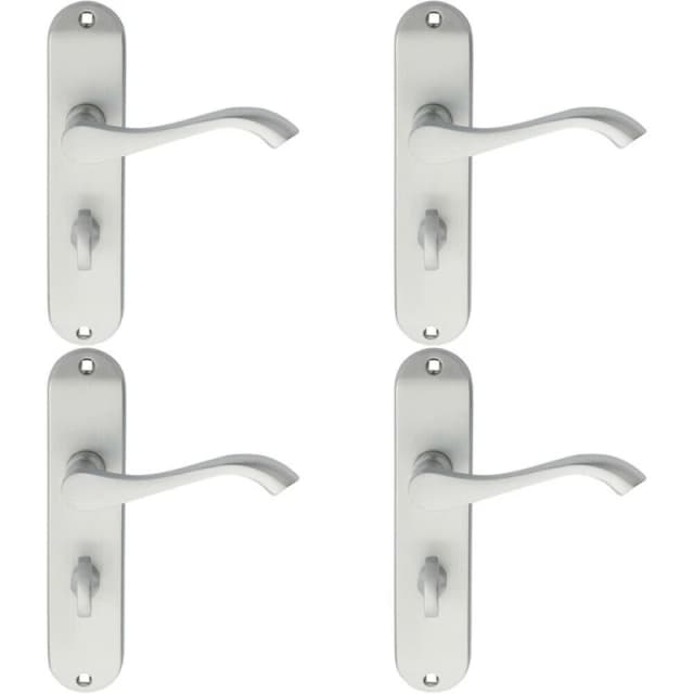 Loops 4x PAIR Curved Handle on Chamfered Bathroom Backplate 180 x 40mm Satin Chrome Multi