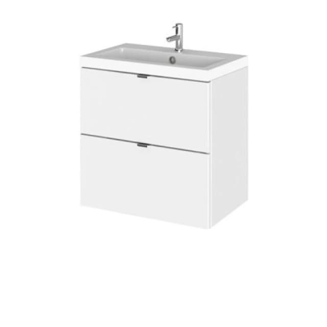 Hudson Reed Fusion Wall Hung 2 Drawer Vanity Unit & Polymarble Basin, Stylish Vanity Unit With Basin, Gloss White, 500mm