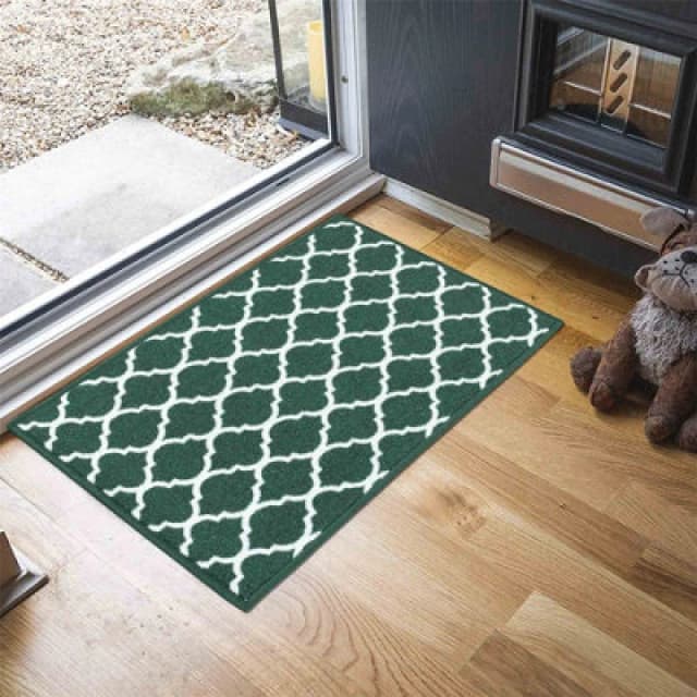 Machine Washable Trellis Design Anti Slip Doormats Emerald 160X220 Cm