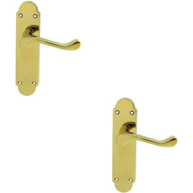 Loops 2x PAIR Victorian Upturned Handle on Latch Backplate 170 x 42mm Polished Brass Metallics
