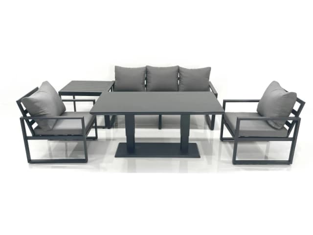 Fimous Outdoor Aluminium Garden Furniture Set with Adjustable Rising Lifting Dining Table 3 Seater Sofa 2 Chair Side Table Dark Grey Dark Grey Unisex