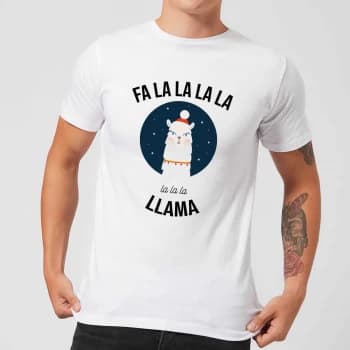 Fa La La La Llama Mens Christmas T-Shirt - White - 4XL