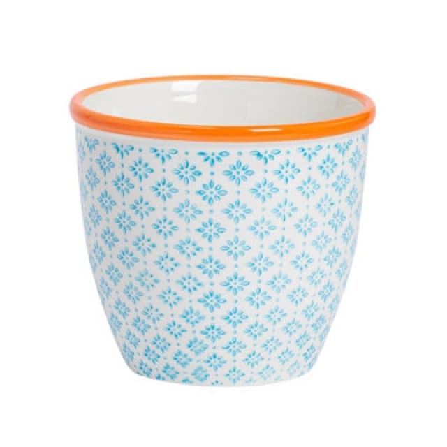 Nicola Spring Hand-Printed Plant Pot - 14Cm - Blue