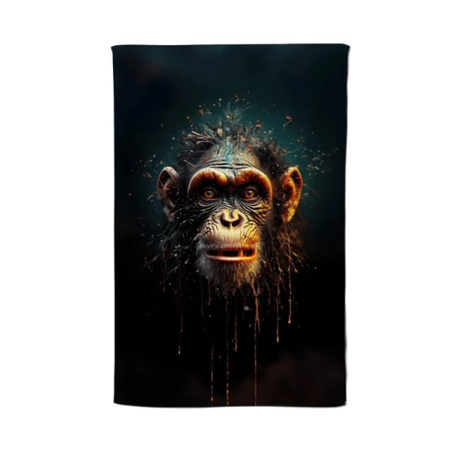 Warren Reed - Designer Splashart Monkey Face Tea Towel in Black Unisex