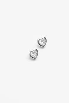 Rhodium Plated Cubic Zirconia Heart Stud Earrings