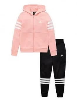 Adidas Childrens 2 Piece Zip Front Hoodie And Joggers Set - Pink