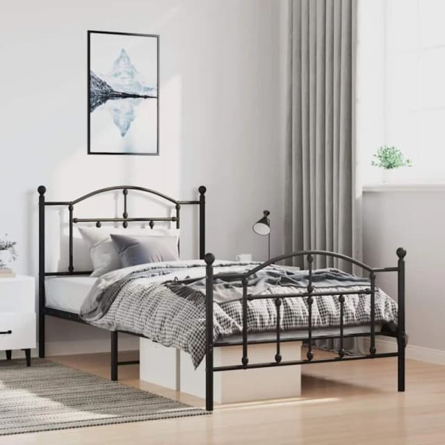 Vidaxl Metal Bed Frame Without Mattress With Footboard Black 100X190 Cm, Black 353451