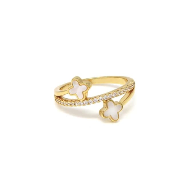 Say It With Clover Ring - Stainless Steel (Gold & Faux Pearl) - Small in Gold Gold Unisex S