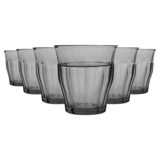Duralex 6 Piece Picardie Drinking Tumbler Glasses Set - Grey - 250ml Grey