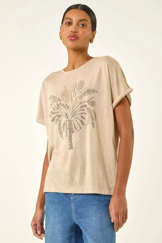 Roman Womens Embellished Detail Top in Beige Size: 16 Beige Female 16