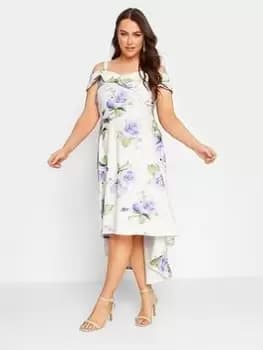 Yours Floral High Low Bardot Dress - White, Size 16, Women