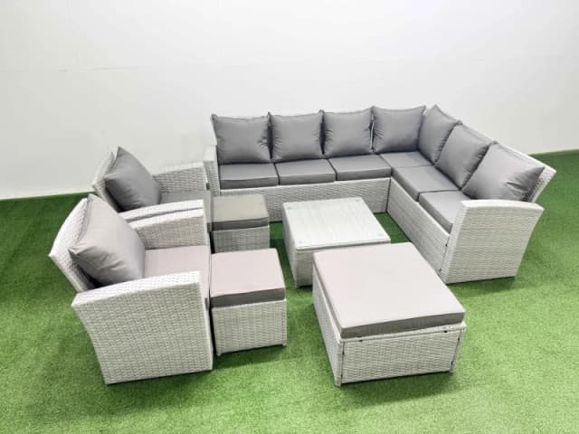 Fimous Rattan Garden Outdoor Furniture Set 11 Seater Rattan Garden Sofa Set in Light Grey Light Grey Unisex