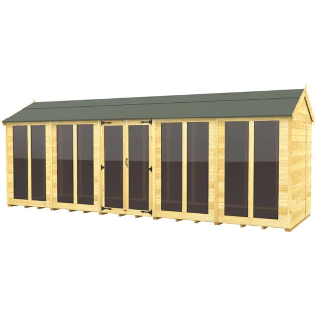Flat Pack Sheds DIY Sheds 20 x 5 Apex Summer House (Full Height Window), Brown 20X5AFHWSHFF