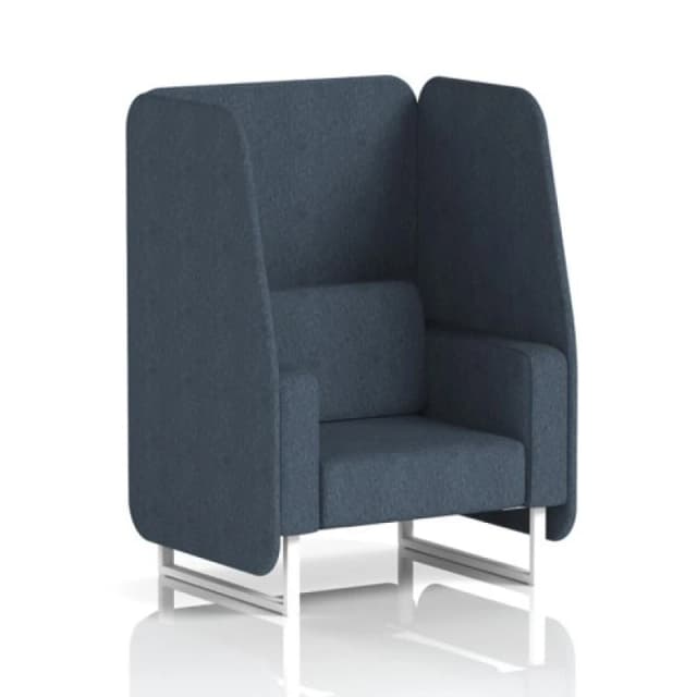 Brixworth 1 Seater Open Office Booth with White Legs in Rivet Fabric - Crucible Panels and Sofa