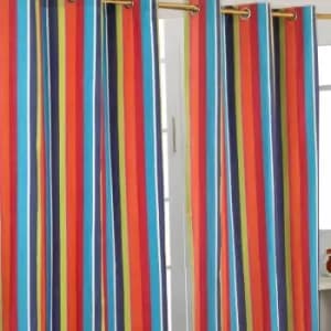 Homecapes Multi Stripes Ready Made Eyelet Curtain Pair, 117 x 137cm Drop - Multi Colour