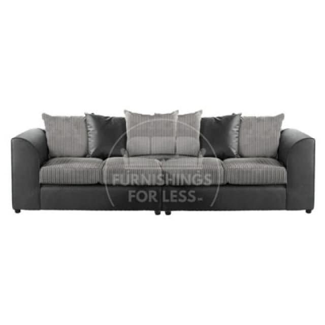 Furnishings For Less UK Luxor Long Fabric Jumbo Cord 4 Seater Sofa - Scatter Back Black And Grey