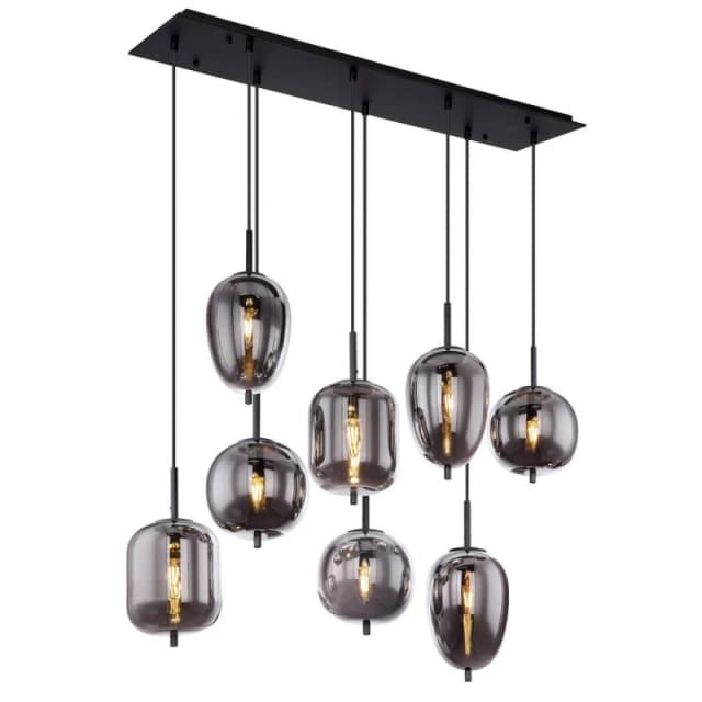 Netlighting Blacky Cluster Pendant Ceiling Light Black Glass Shade 8x E14 Black Unisex