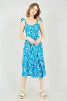 Blue Sealife Print Midi Sundress