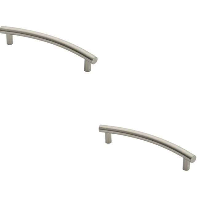 Loops 2x Curved T Bar Door Pull Handle 420 x 30mm 350mm Fixing Centres Satin Steel Metallics unisex