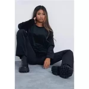 I Saw It First Black Velour Top & Flares Set - Black