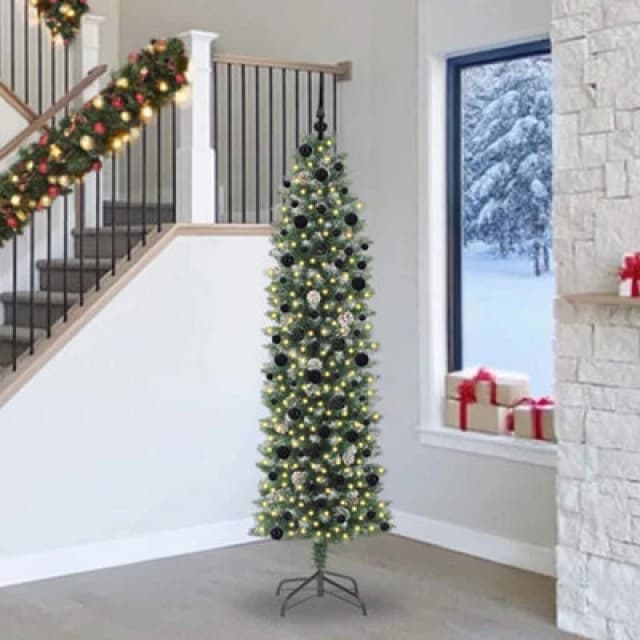 Vidaxl Artificial Slim Christmas Tree Green And White 240 Cm