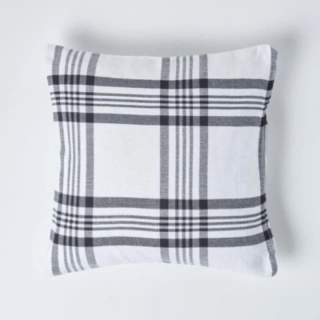 Homescapes White & Black Tartan Pattern Cushion Cover, 45 X 45 Cm