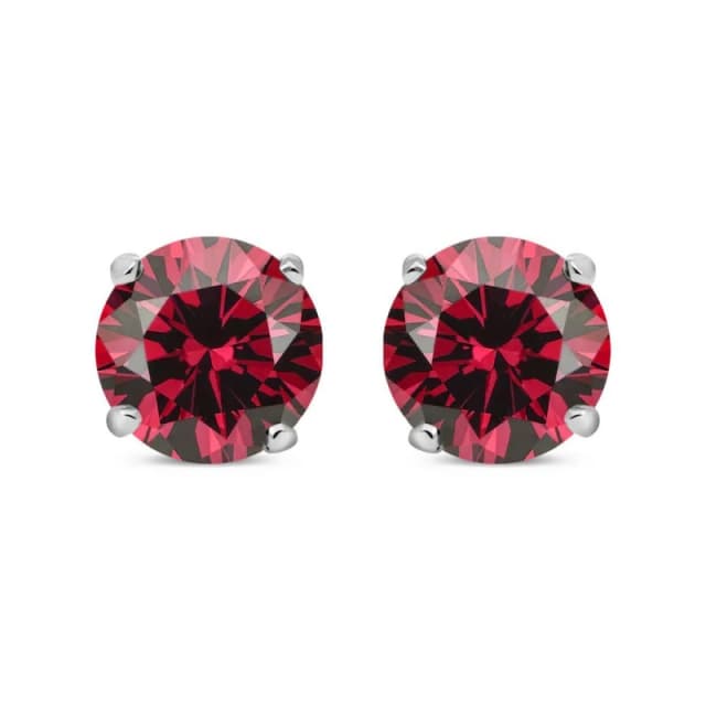 Jewelco London Silver Red CZ Double Gallery Solitaire Stud Earrings 5mm - RD5RU Silver unisex