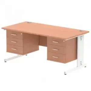 Impulse 1600 Rectangle White Cable Managed Leg Desk Beech 2 x 3 Drawer Fixed Ped