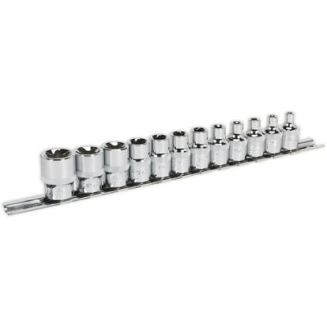 Loops 12 PACK TRX Star Female Socket Set - 3/8" Square Drive - E4 to E20 TORX Knurled Multi
