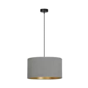 Hilde Black Cylindrical Pendant Ceiling Light with Gray Fabric Shades, 1x E27