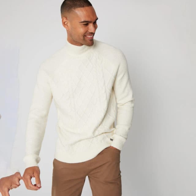 Threadbare 'Ayres' Turtle Neck Cable Knit Jumper Natural