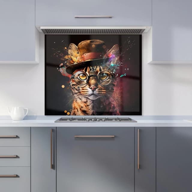 Warren Reed - Designer Bengal Cat With Glasses Splashart Kitchen Splashback Size: 600mm x 750mm Multicolor Unisex 600mm x 750mm