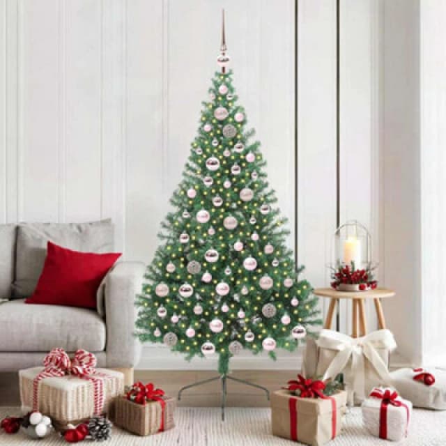 vidaXL Artificial Pre-lit Christmas Tree with Pink Balls Green 180cm PVC, Green 3397013