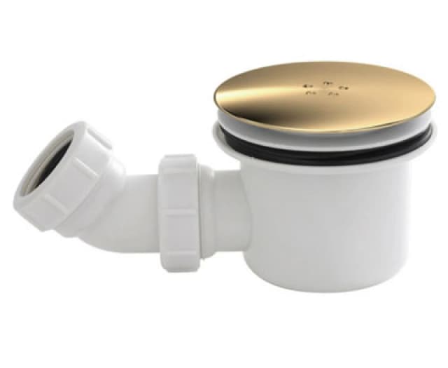 Balterley Resin Shower Tray Mega Flow Waste With Trap & Domed Cap, Fast Flow Design - Brushed Brass/white