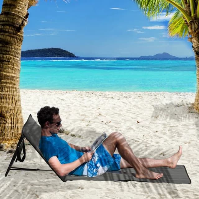 OUTSUNNY Garden Beach Chair Mat, Sun Lounger Seats with Adjustable Back in Grey Grey Unisex