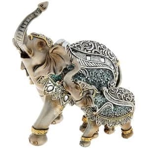 Steel Blue Elephant & Baby Ornament