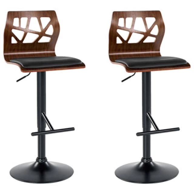 Beliani Set Of 2 Bar Chairs Petersburg Faux Leather Swivel Black