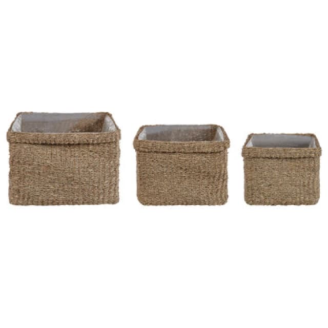 Beliani Set Of 3 Plant Pots Rivuline Seagrass 23/27/30 Cm Natural