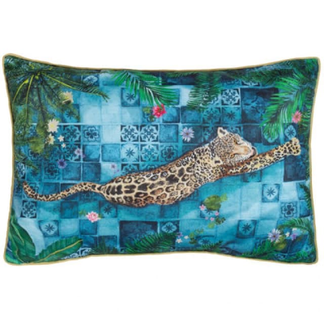 Paoletti Paoletti Majorelle Leopard Moroccan Piped Outdoor Cushion in Blue Blue One Size Unisex 5025532851161