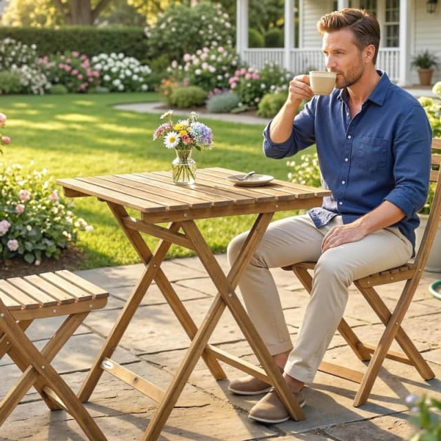 OUTSUNNY Outdoor Coffee Table Foldable Wooden Garden Table Natural Wood Natural Unisex