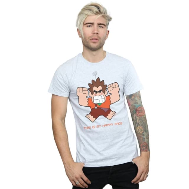 Disney Men Wreck It Ralph Happy Face T-Shirt in Grey Size: Small Grey S Male 5057981350001