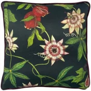 Paoletti Figaro Botanical Print Piped Edge Cushion Cover, Green, 43 x 43 Cm