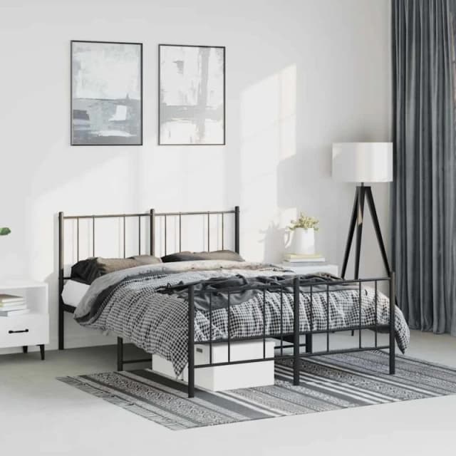 VIDAXL Metal Bed Frame without Mattress with Footboard Black 135x190cm Vidaxl 8720845788704